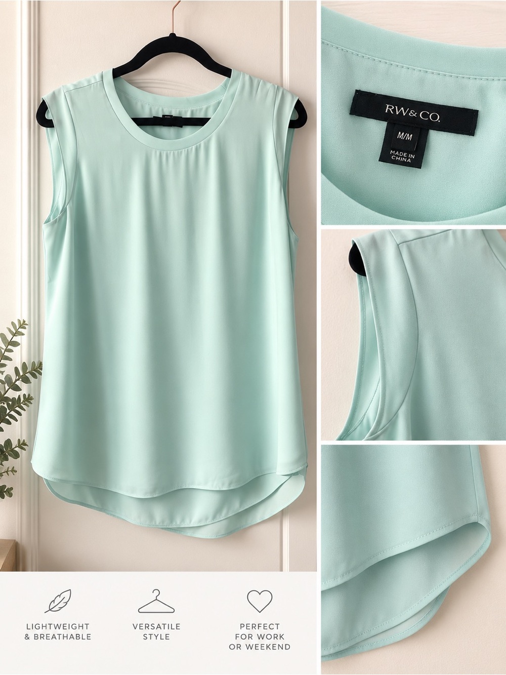 RW&CO. Mint Green Sleeveless Camisole Blouse